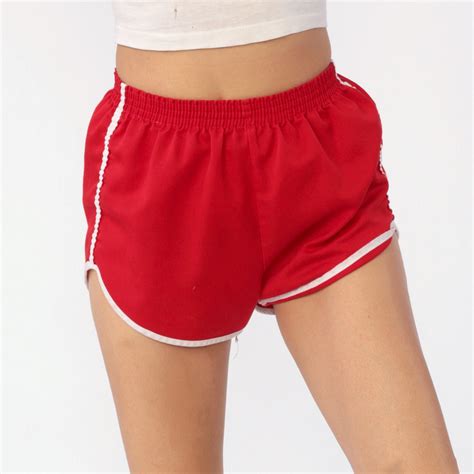 red gym shorts  running shorts racing short high waisted retro gym