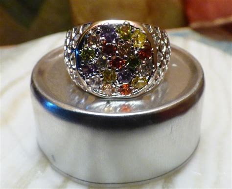 zilveren ring met verschillende edelstenen catawiki