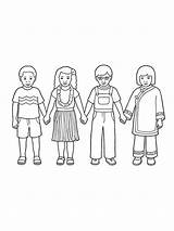 Children Holding Hands Coloring Pages Lds Drawing Kids Around Primary Line Four Different Nationalities Standing People Row Illustration Couple Colouring sketch template