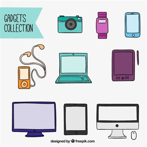 hand drawn gadget collection vector