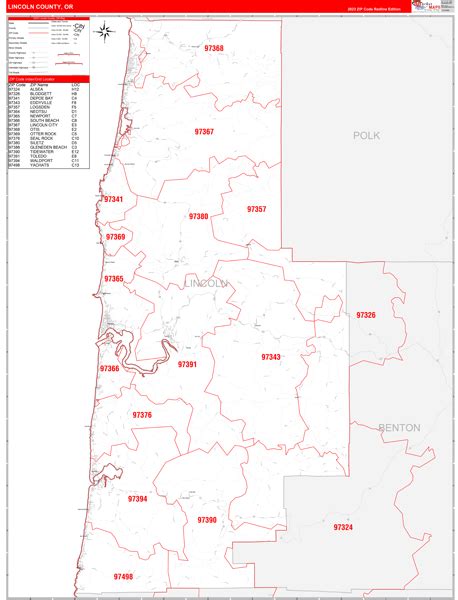 Lincoln County Or Zip Code Wall Map Red Line Style By Marketmaps