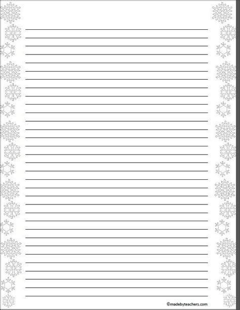 snowflake writing stationary lined writing paper winter writing