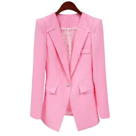 female spring new blazers 2015 pink rosa mulheres women suit ladies