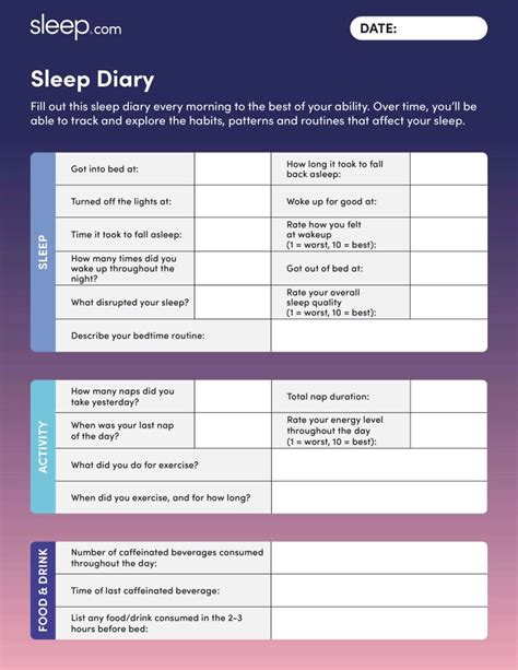 sleep diary tracking templates  improve  sleep sleepcom
