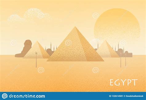 Beautiful Egypt Desert Landscape With Silhouettes Of Giza