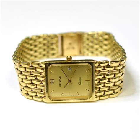 geneve quartz  yellow gold gold dial link chain bracelet