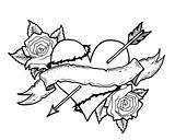Hearts Drawings Roses Coloring Adult Pages Rose Drawing Flowers Craft sketch template