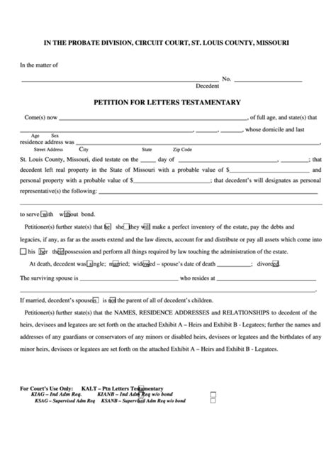 fillable petition  letters testamentary form printable