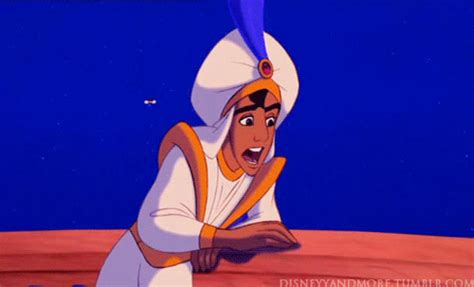 when aladdin lies the feather in his hat falls in his face disney