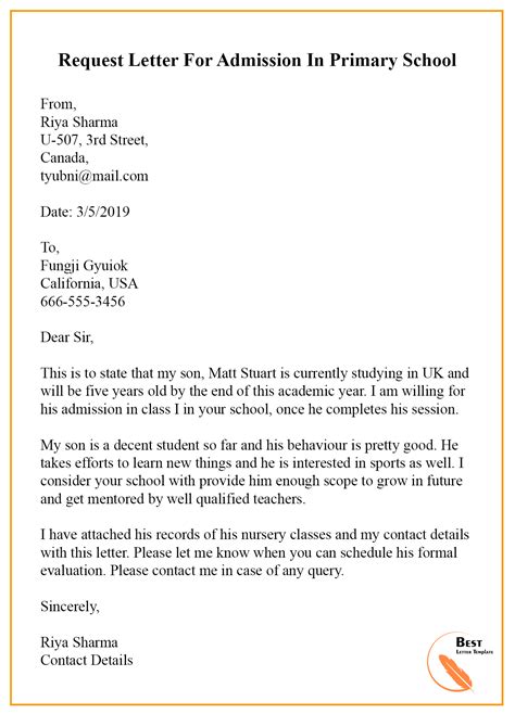 sample request letter template  admission  schoolcollege
