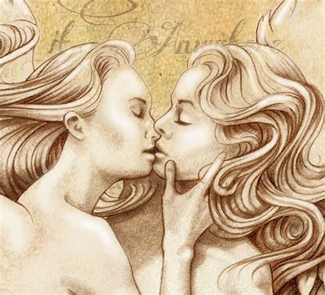 love poem lesbian art print of two angels in the shape of a