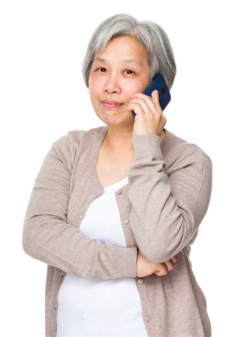 old woman talk to mobile phone stock image image of hold listen