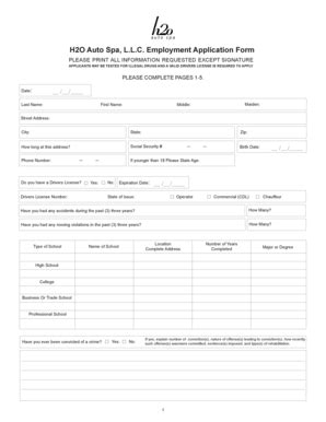 fillable  ho auto spa llc employment application form fax email