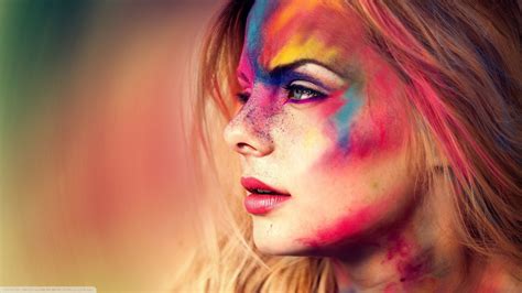 colorful face powder women eyes blue eyes holi people wallpapers