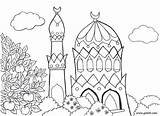 Mewarnai Islami Mosque Ramadan Kaligrafi Princess Moschee Coloriage Malvorlagen Masjid Eid Besuchen Sketsa Mosques Putih Pemandangan sketch template