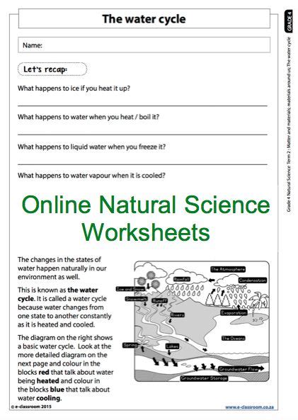 grade 4 online natural science worksheet the water cycle for more