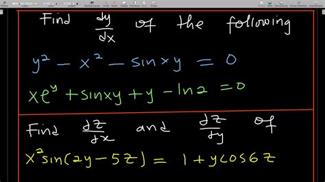 implicit partial derivatives  examples youtube
