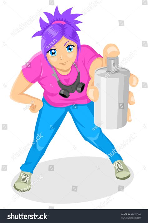cartoon illustration attractive girl spraying stock vector 97670000