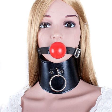 Fetish Bite Ball Mouth Gag Leather Harness Slave Neck Corset Collar