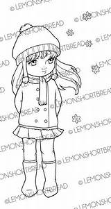 Snow Coloring Girl Digital Snowflake Digi Sold Scrapbooking Stamp Etsy Winter sketch template