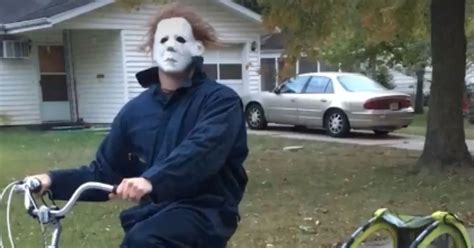 wife scolds husband for scary michael myers costume