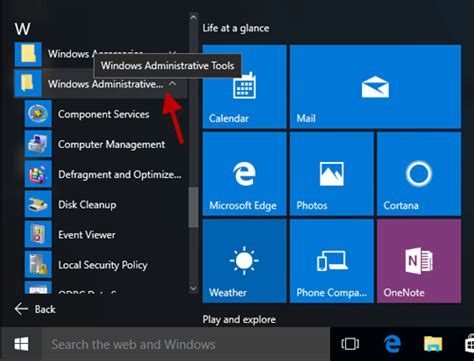 windows  administrative tools menu