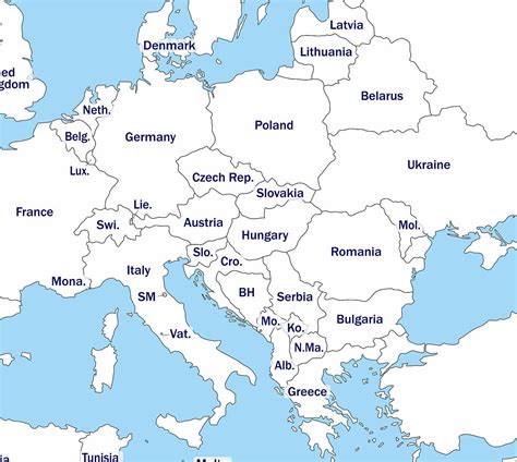 digital europe map  european countries printable  map