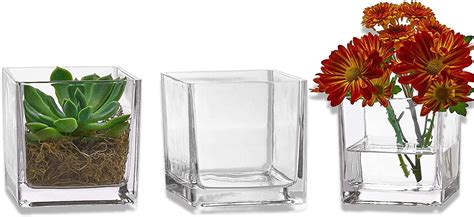 Pack Of 3 Glass Square Vases 3 4 X 3 4 Inch Clear Cube Shape Flower