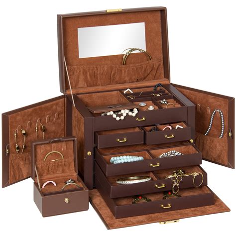 choice products leather jewelry box organizer storage  mini travel case brown