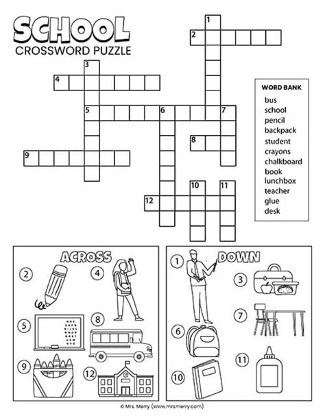 school crossword puzzle  picture clues  merry