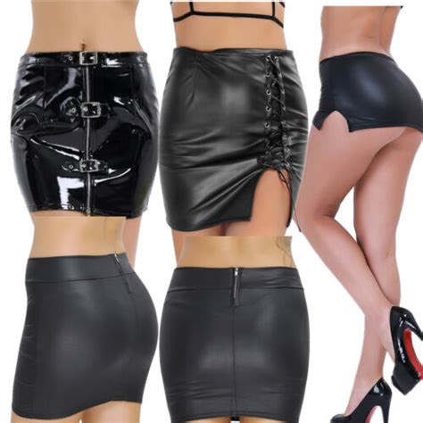 Women Pu Leather Sexy Mini Skirt Zip Up Bodycon Slim Tight
