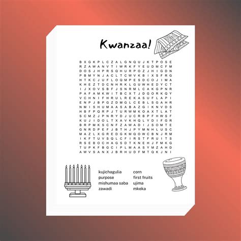 kwanzaa word search printable   etsy