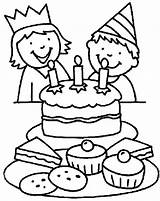 Birthday Coloring Pages Party Kids Cake Boy Drawing Two Chocolate Girl Happy Smiling Candle Celebrate Color Balloons Blow Holding Blowing sketch template