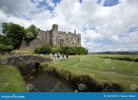 laugharne wales uk july  view  laugharne castle editorial