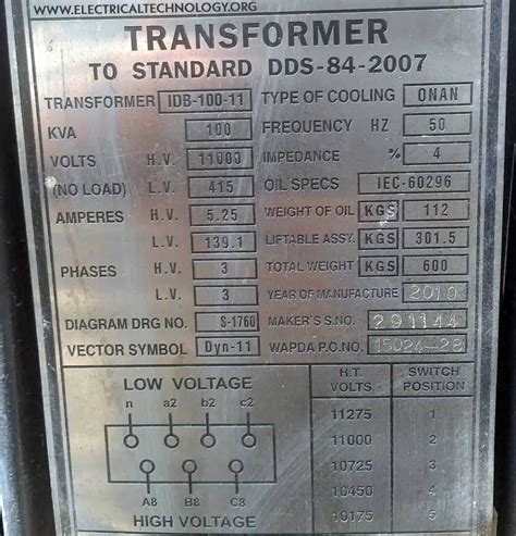 transformer nameplate data explain  rating  features