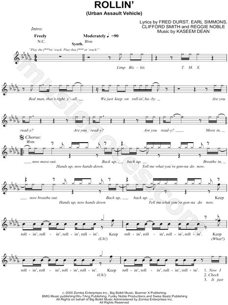 Limp Bizkit Rollin Sheet Music Leadsheet In Bb Minor Download