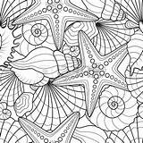 Coloring Seashells Seamless Starfish Pages Beach Drawing Background Adult Choose Board Adults Sea Drawings sketch template