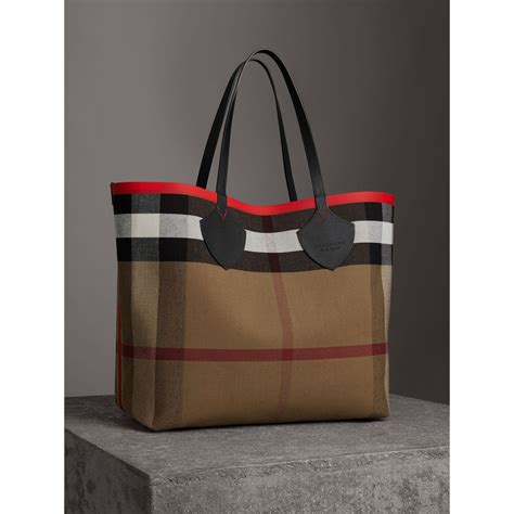 burberry  giant reversible tote  canvas check  leather