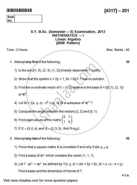 linear algebra   bsc mathematics semester  sybsc question