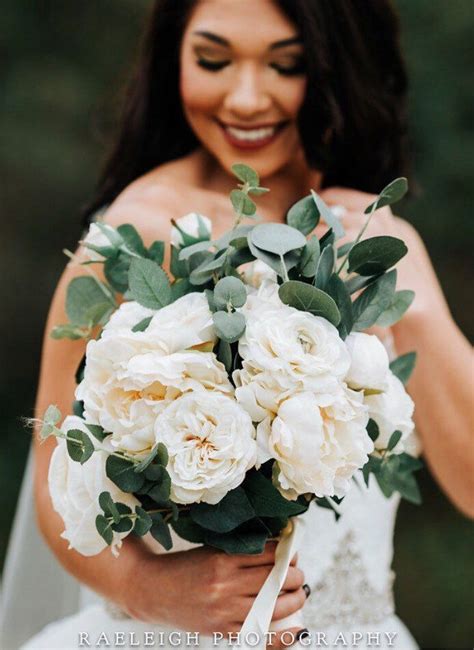 ivory and eucalyptus bridal bouquet silk flowers silver etsy white
