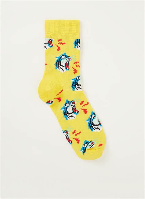 happy socks tiger sokken met print geel de bijenkorf