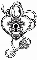 Heart Key Tattoos Drawing Lock Locket Designs Tattoo Drawings Coloring Keys Template Skull Foot Line Harunmudak sketch template
