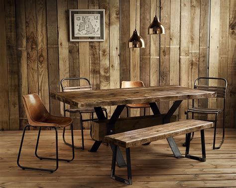 vintage industrial rustic reclaimed plank top dining table