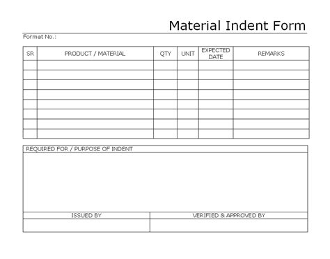 material indent form