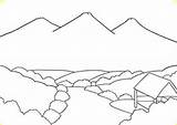Pemandangan Sketsa Gunung Alam Menggambar Pensil Sawah Sungai Pepohonan Gubukan Cikalaksara sketch template