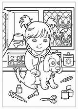 Coloring Pages Veterinarian Girl Cartoon Kids Animal Encouraging Kind sketch template