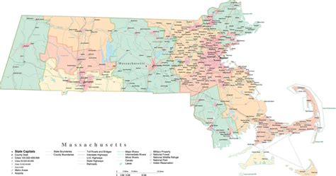 state map  massachusetts  adobe illustrator vector format detailed