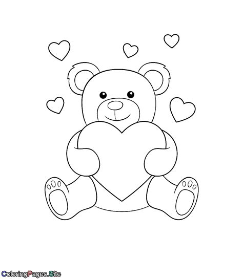 bear holding big heart  valentines day coloring page bear