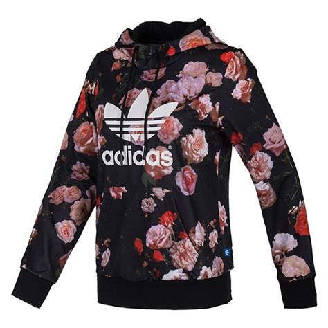 original adidas womens trefoil allover floral rose hoodie  jacket sweats trackt top