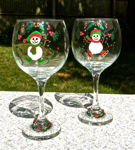 Hand Painted Christmas Wine Glasses With Free By